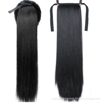 Private Label Straight Synthetic Ribbon  Natural Hair ponytail for Women